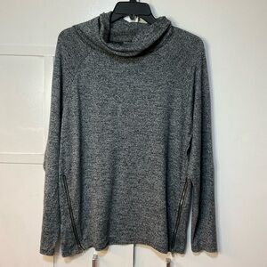 Grey Cowl Neck Sweatshirt with Side Zipper Accents